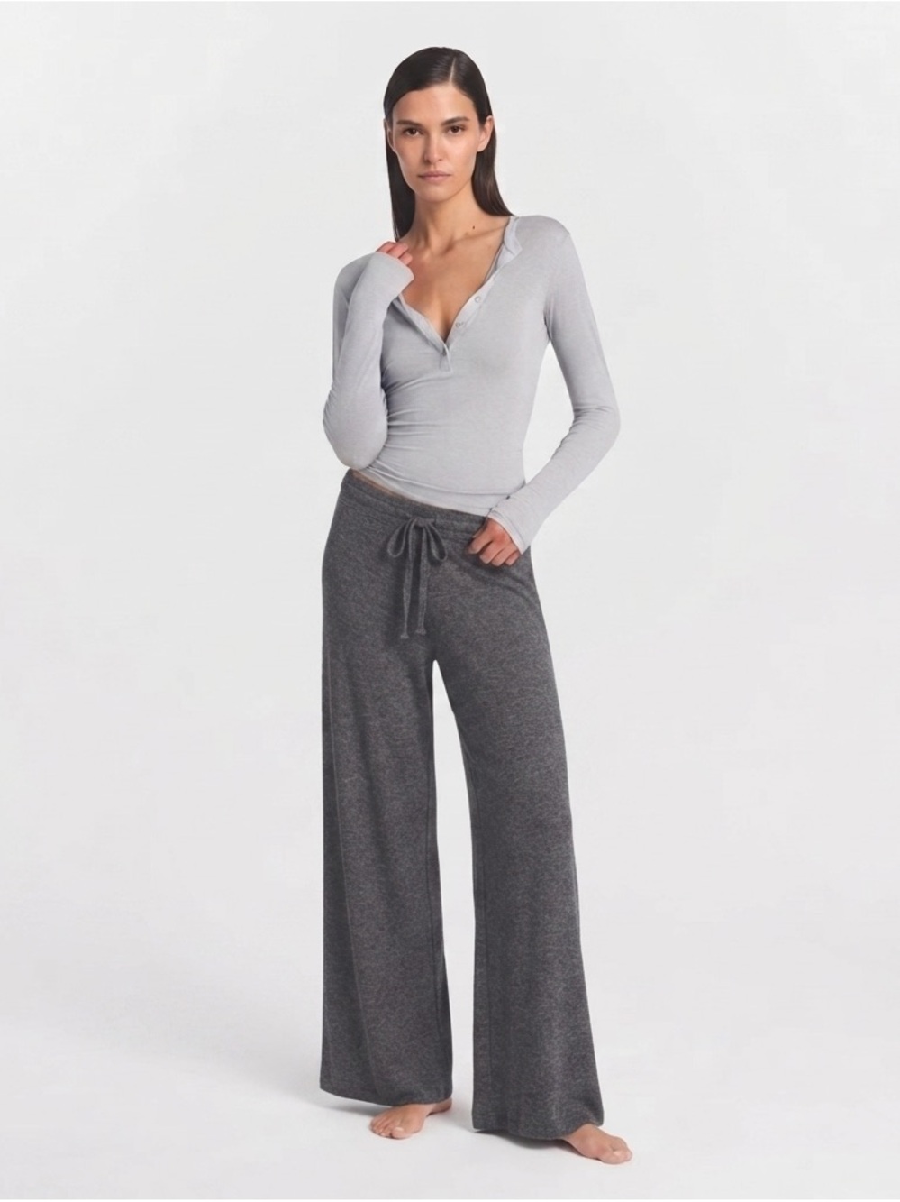 SKIMS Ribbed Cotton Sleep Pants Heather Gray XS NWT